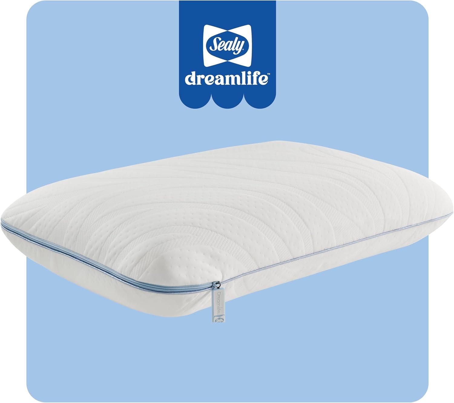imageSealy Dreamlife Queen Size Memory Foam Cooling Pillow with Surface Guard Technology Removable MachineWashable Cover 1 Year Limited Warranty White 2 Pack1 pack