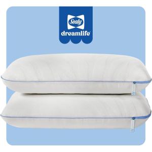 Sealy Dreamlife Queen Size Memory Foam Cooling Pillow with Surface Guard Technology, Removable Machine-Washable Cover, 1 Year Limited Warranty, White (2 Pack)(2 pack)