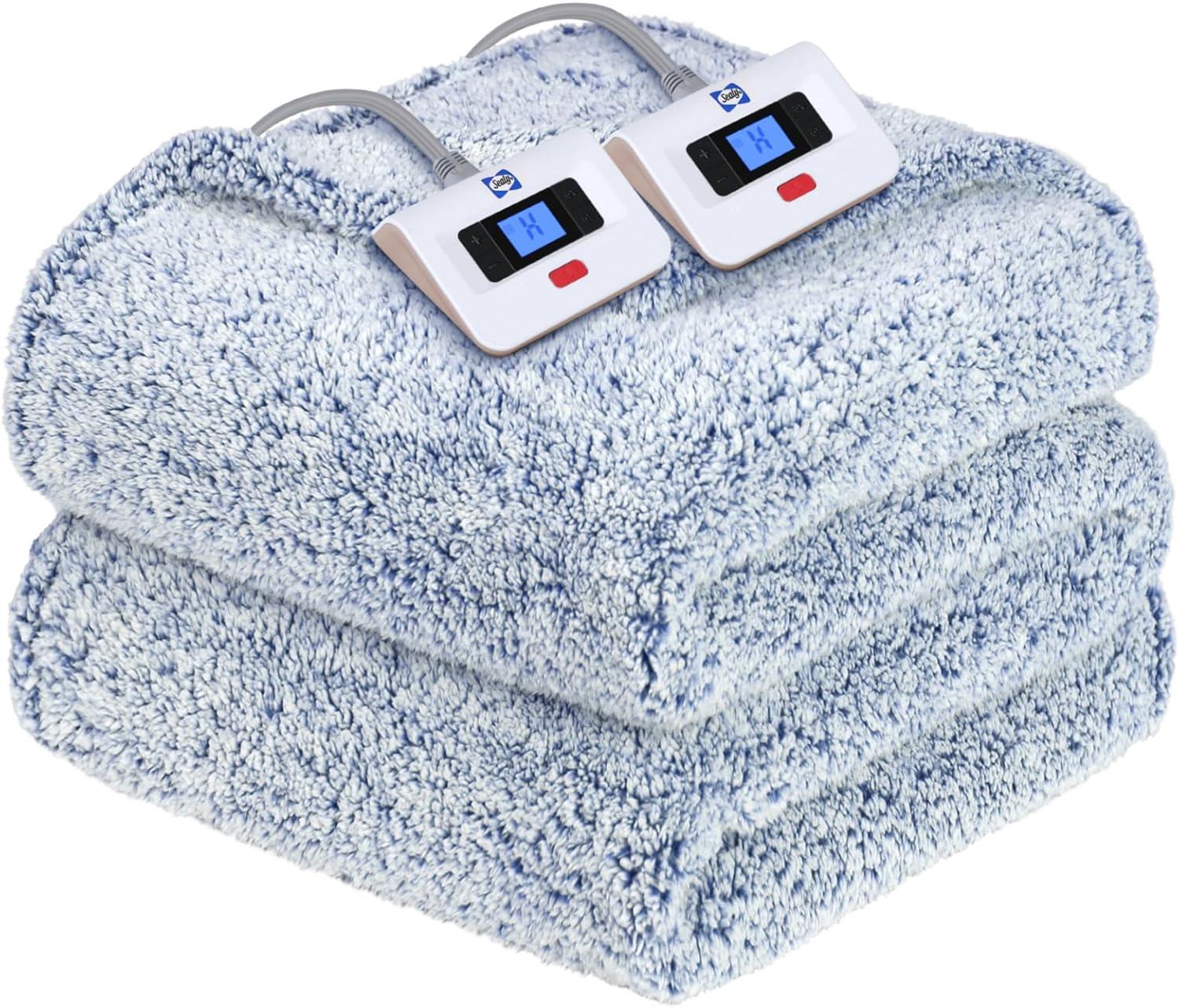 imageSEALY Electric Blanket Heated Throw 50quotx60quot Soft Double Sherpa Super Cozy with 6 Fast Heating Levels ampamp 210 Hours AutoOff OverHeat Protection Machine Washable CharcoalBlue