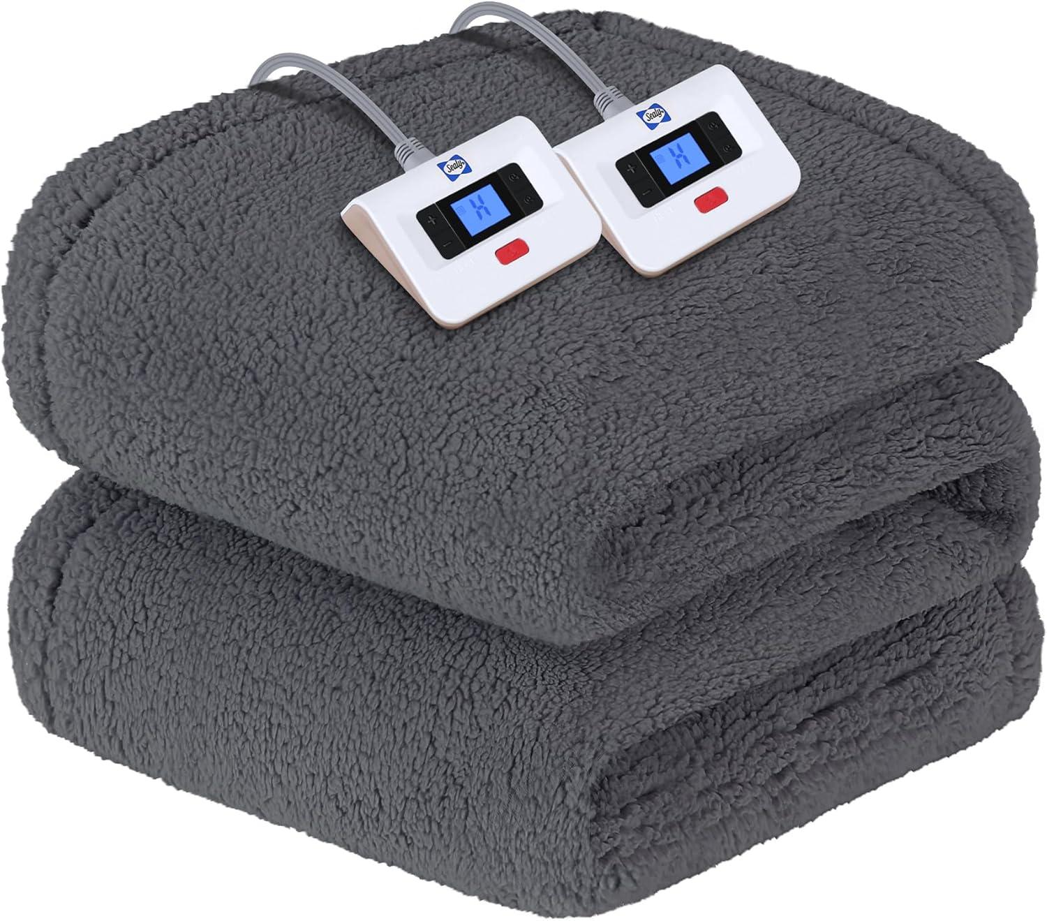 imageSEALY Electric Blanket Heated Throw 50quotx60quot Soft Double Sherpa Super Cozy with 6 Fast Heating Levels ampamp 210 Hours AutoOff OverHeat Protection Machine Washable CharcoalDark Grey