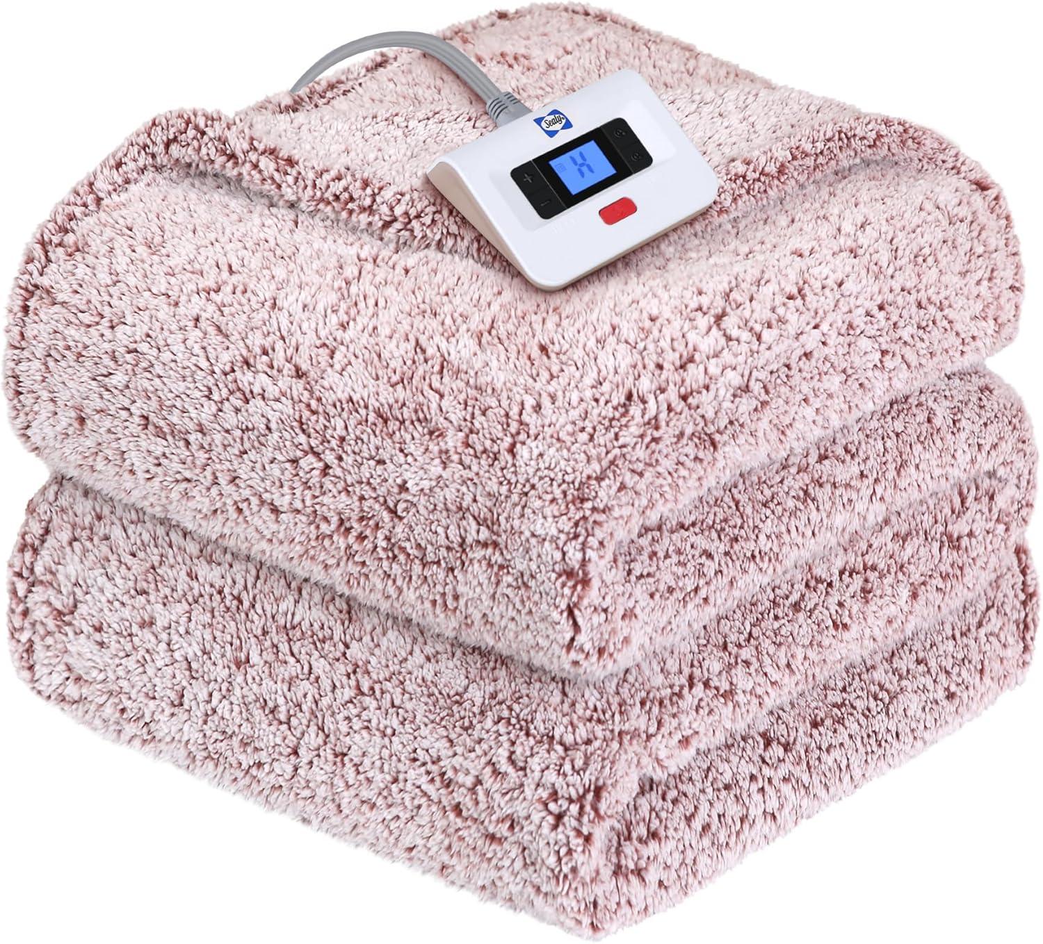 imageSEALY Electric Blanket Heated Throw 50quotx60quot Soft Double Sherpa Super Cozy with 6 Fast Heating Levels ampamp 210 Hours AutoOff OverHeat Protection Machine Washable CharcoalRust