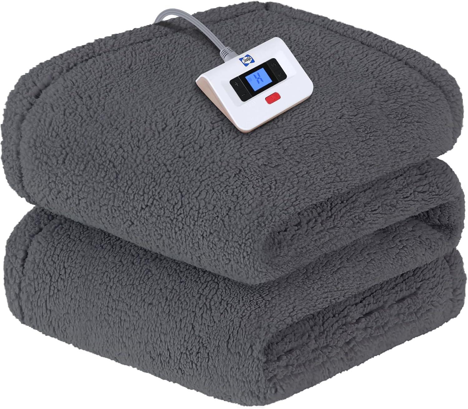imageSEALY Electric Blanket Heated Throw 50quotx60quot Soft Double Sherpa Super Cozy with 6 Fast Heating Levels ampamp 210 Hours AutoOff OverHeat Protection Machine Washable CharcoalDark Grey