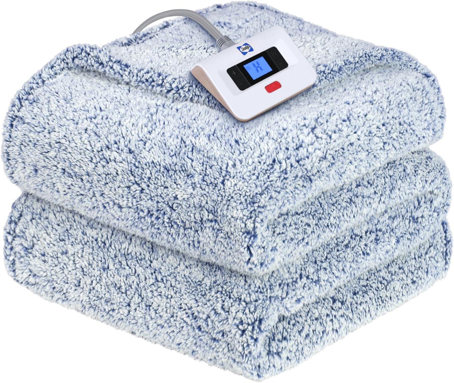 imageSEALY Electric Blanket Heated Throw 50quotx60quot Soft Double Sherpa Super Cozy with 6 Fast Heating Levels ampamp 210 Hours AutoOff OverHeat Protection Machine Washable CharcoalBlue