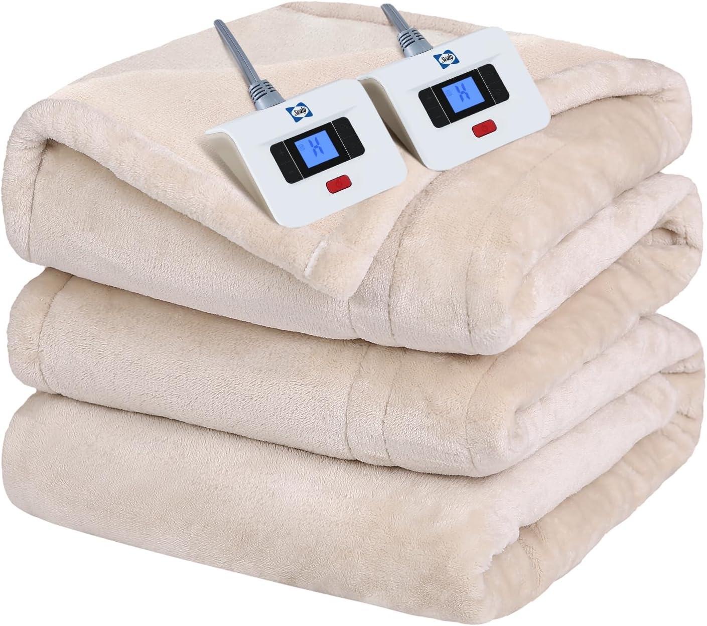 imageSealy Electric Blanket King Size Flannel Heated Blanket with10 Heating Levels ampamp Auto Shut Off Machine Washable Beige 100 x 90 InchBeige