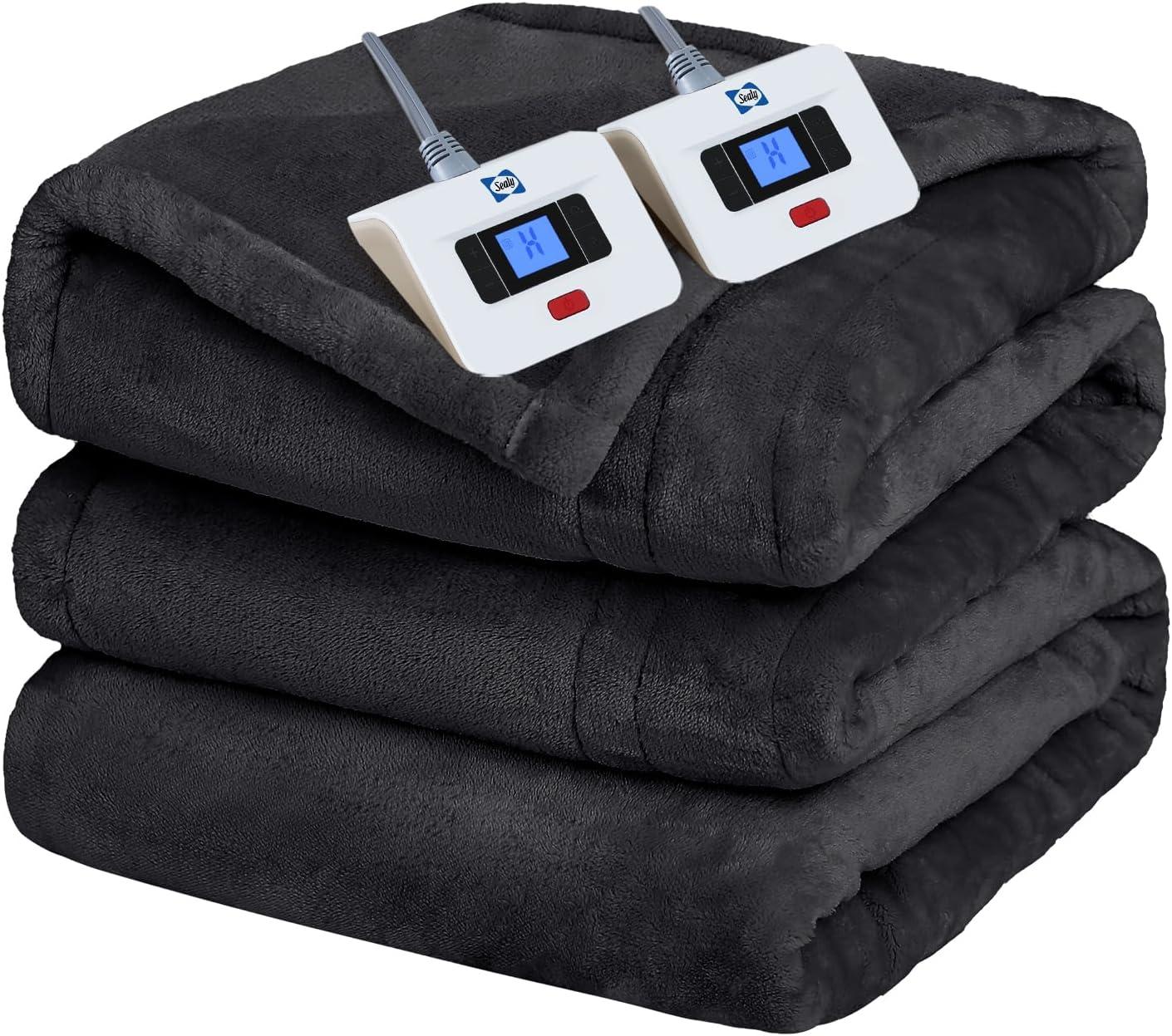 imageSealy Electric Blanket King Size Flannel Heated Blanket with10 Heating Levels ampamp Auto Shut Off Machine Washable Beige 100 x 90 InchDark Grey