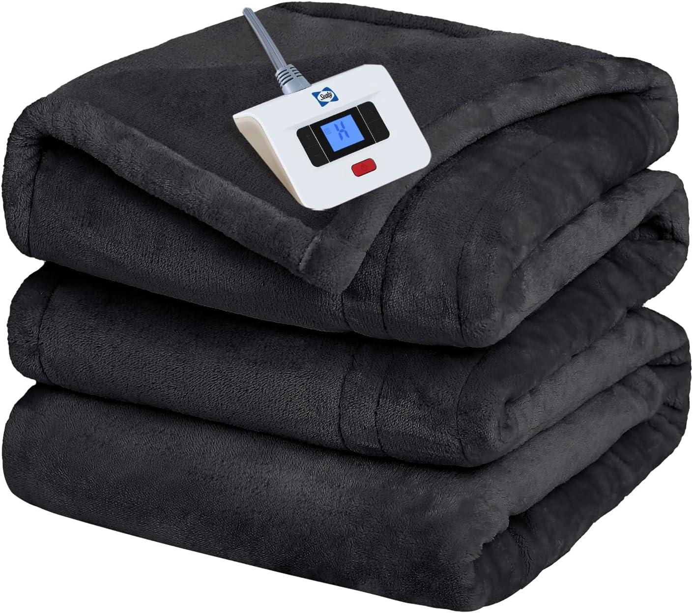 imageSealy Electric Blanket King Size Flannel Heated Blanket with10 Heating Levels ampamp Auto Shut Off Machine Washable Beige 100 x 90 InchDark Grey
