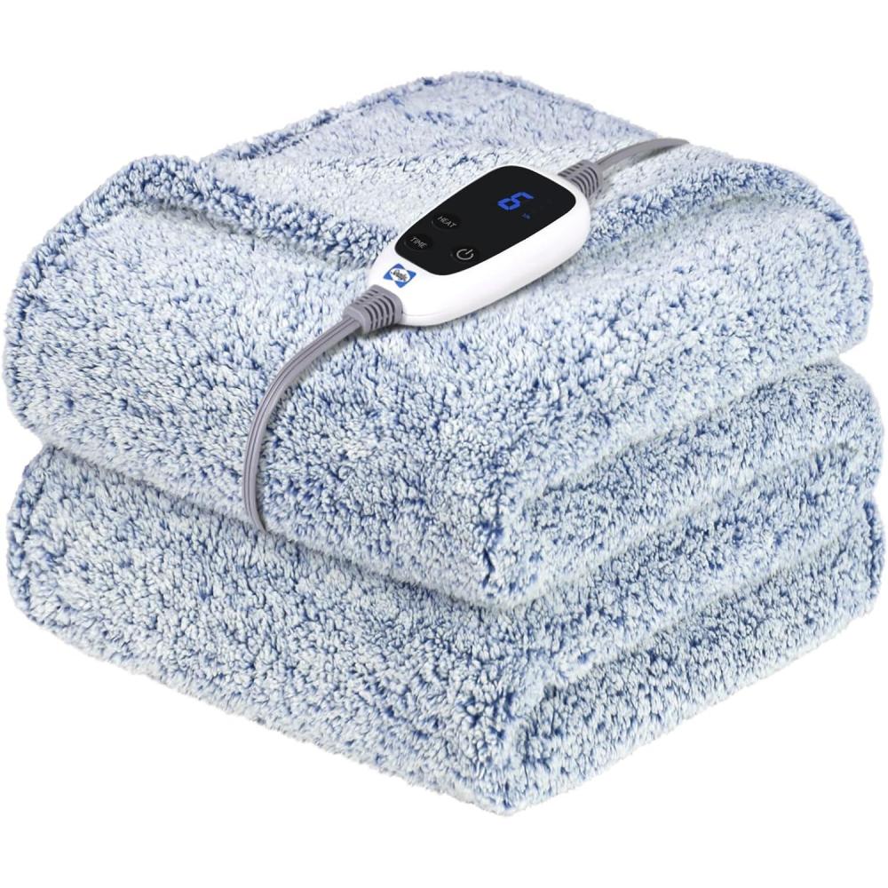 imageSEALY Electric Blanket Heated Throw 50quotx60quot Soft Double Sherpa Super Cozy with 6 Fast Heating Levels ampamp 210 Hours AutoOff OverHeat Protection Machine Washable CharcoalBlue