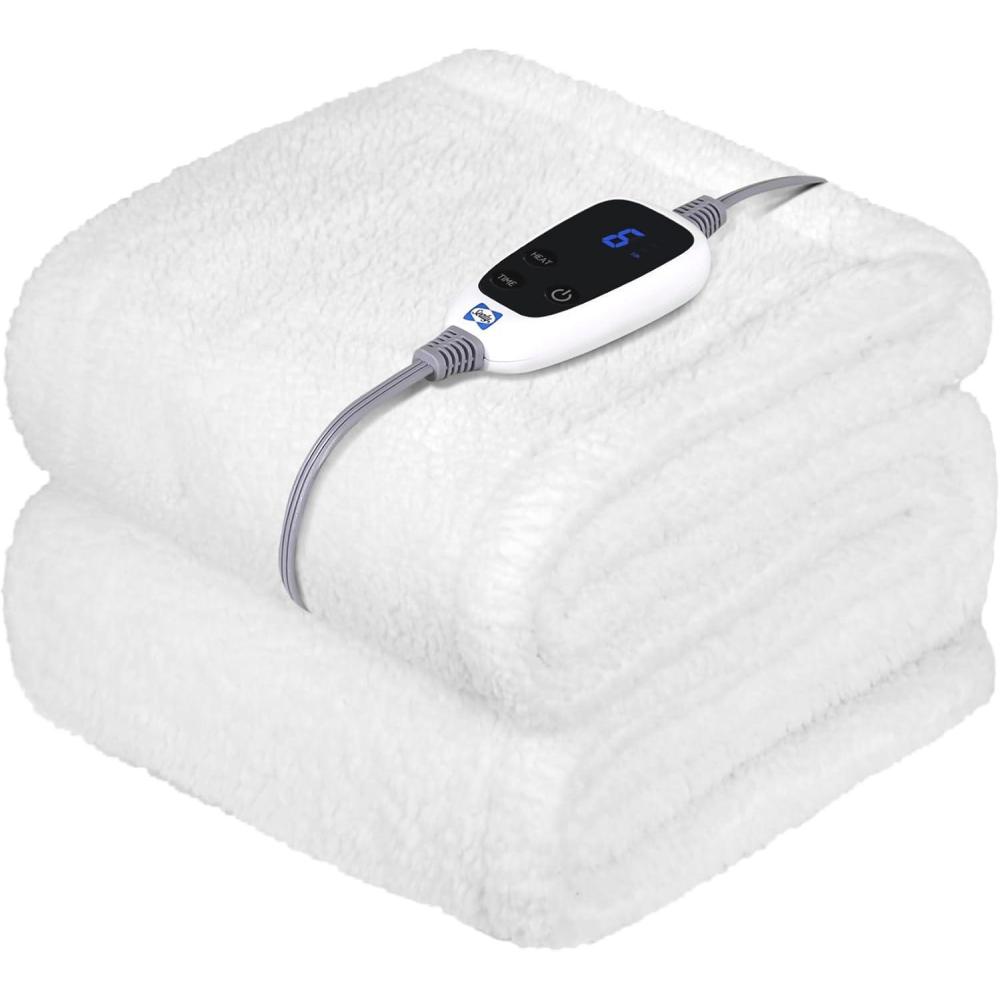 imageSEALY Electric Blanket Heated Throw 50quotx60quot Soft Double Sherpa Super Cozy with 6 Fast Heating Levels ampamp 210 Hours AutoOff OverHeat Protection Machine Washable CharcoalIvory