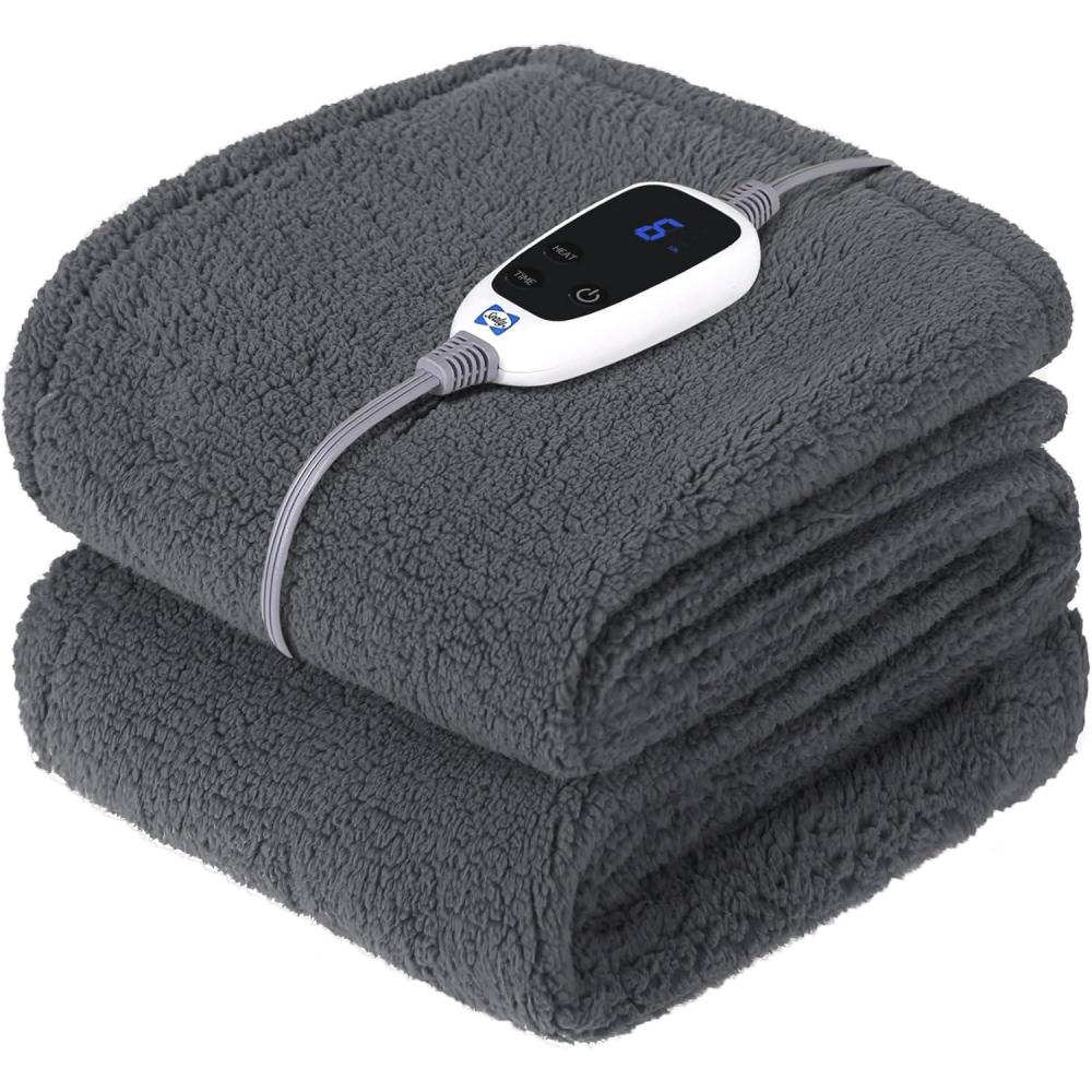 imageSEALY Electric Blanket Heated Throw 50quotx60quot Soft Double Sherpa Super Cozy with 6 Fast Heating Levels ampamp 210 Hours AutoOff OverHeat Protection Machine Washable CharcoalDark Grey
