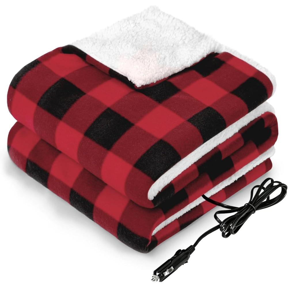 imageSealy 12Volt Heated Car Blanket with 2 USB Output Ports 3 Heating Levels ampamp 4 Hours Auto Off Electric Blanket for Car Truck SUV RV or Camping Machine Washable 59quot X 43quot PlaidRed Plaid
