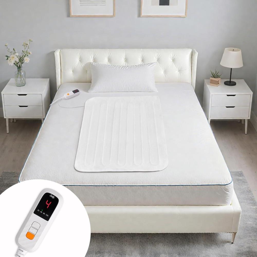imageSealy 3M Scotchgard Heated Mattress Pad Quilted Cotton Electric Bed Warmer with 10 Heat Setting Dual Controller 112 Hours Auto Shut Off 17quot Deep All Around Elastic Pocket QueenMini Twin