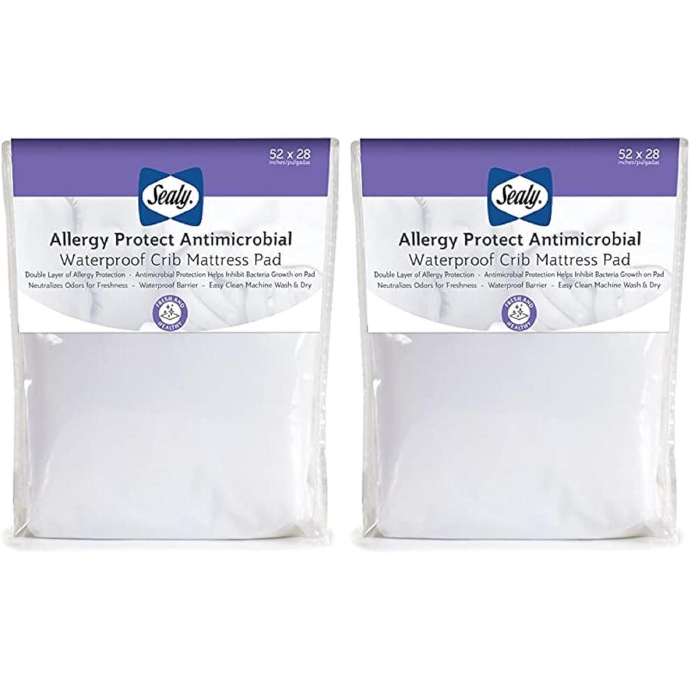 imageSealy Baby Antimicrobial Fitted Waterproof Infant Crib Mattress Protector Pad and Toddler Bed Cover Designed to Neutralize Odors Machine Washable and Dryer Friendly 52 x 28 WhiteCrib Pack of 2