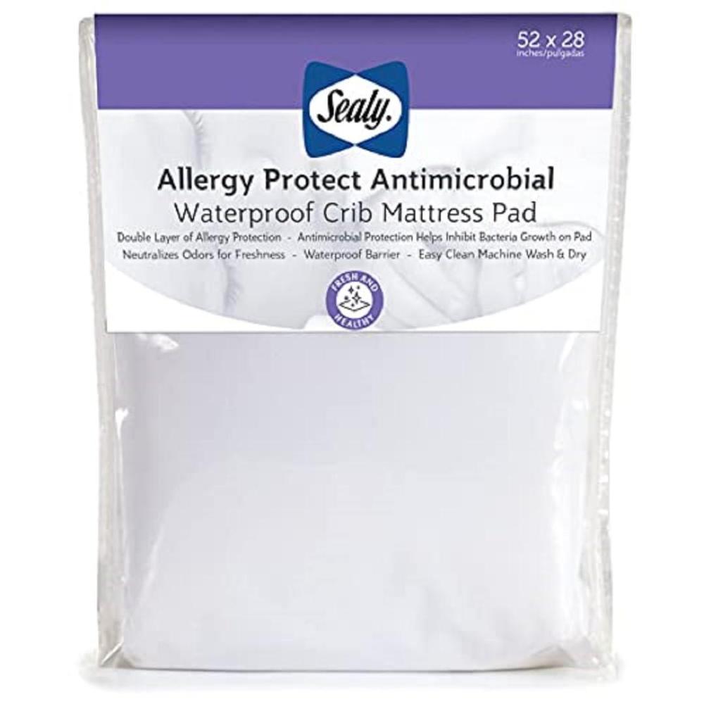 imageSealy Baby Antimicrobial Fitted Waterproof Infant Crib Mattress Protector Pad and Toddler Bed Cover Designed to Neutralize Odors Machine Washable and Dryer Friendly 52 x 28 WhiteCrib