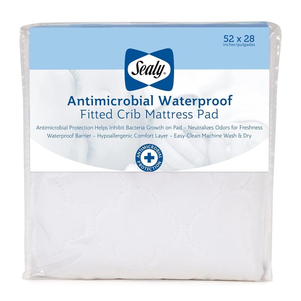 imageSealy Baby Antimicrobial Fitted Waterproof Infant Crib Mattress Protector Pad and Toddler Bed Cover Designed to Neutralize Odors Machine Washable and Dryer Friendly 52 x 28 WhiteCrib Pack of 1