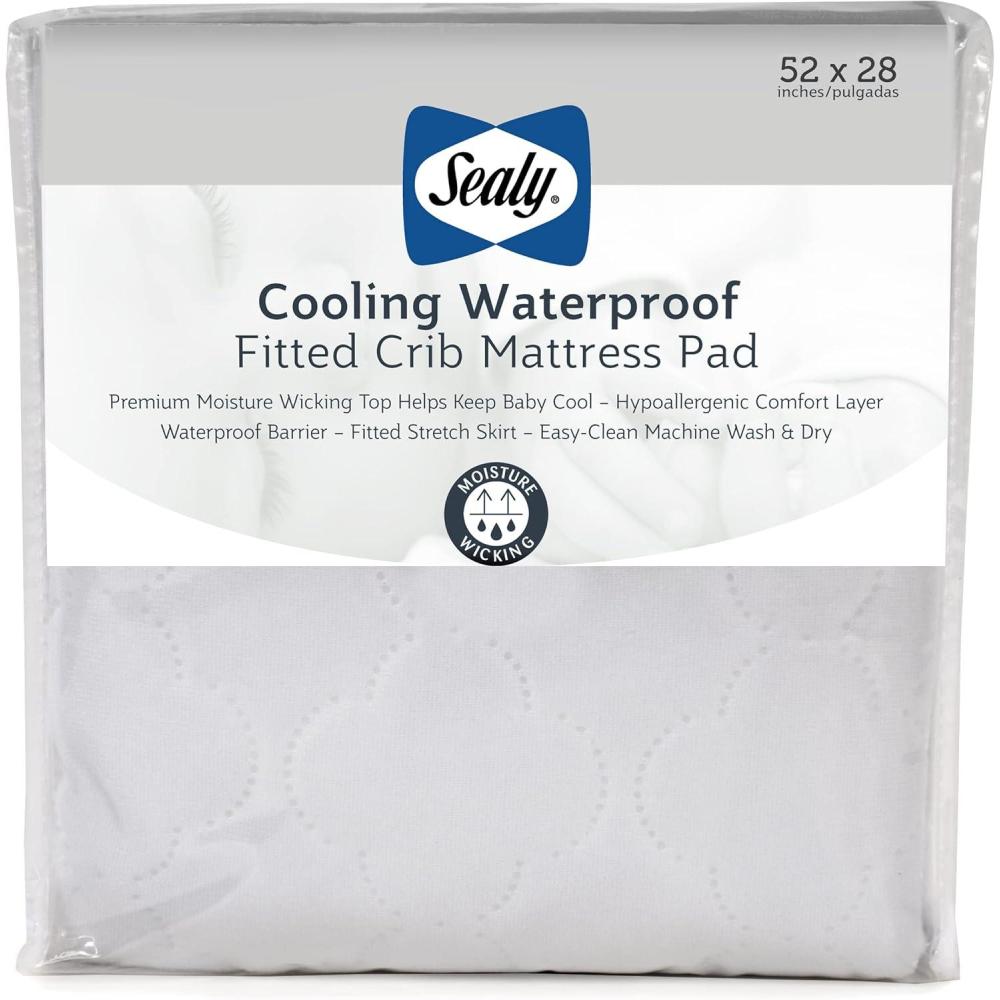 imageSealy Baby Cooling Moisture Wicking Crib Mattress Protector Pad and Toddler Bed Cover Fitted Waterproof Infant Durable and Comfortable Topper Machine Washable ampamp Dryer Friendly 52x28 WhiteCrib