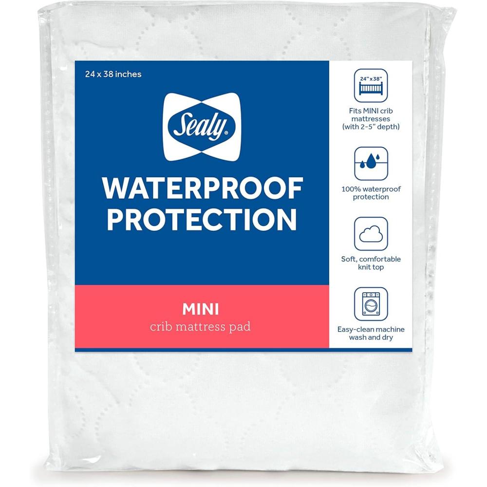 imageSealy Baby Mini Crib Mattress Protector Pad Cover Durable Waterproof Topper Portable and Comfortable for Newborns Infants and Toddlers Machine Washable and Dryer Friendly 38 x 24 WhiteMini Crib Pack of 1