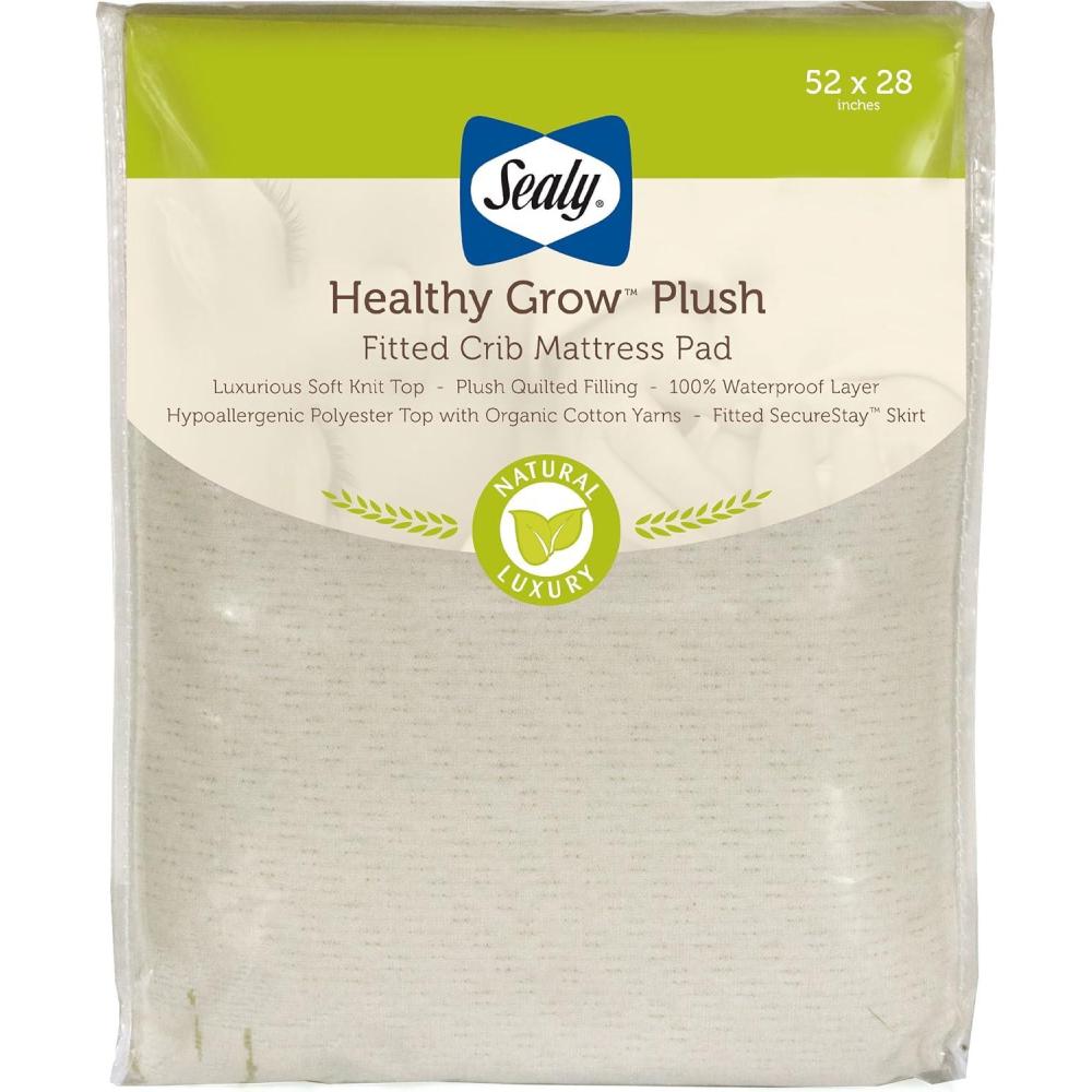 imageSealy Baby Quilted Organic Cotton Top Breathable Fitted Waterproof Infant Crib Mattress Protector Pad and Toddler Bed Cover Durable and Comfortable Topper Machine Washable 52 x 28 CreamCream