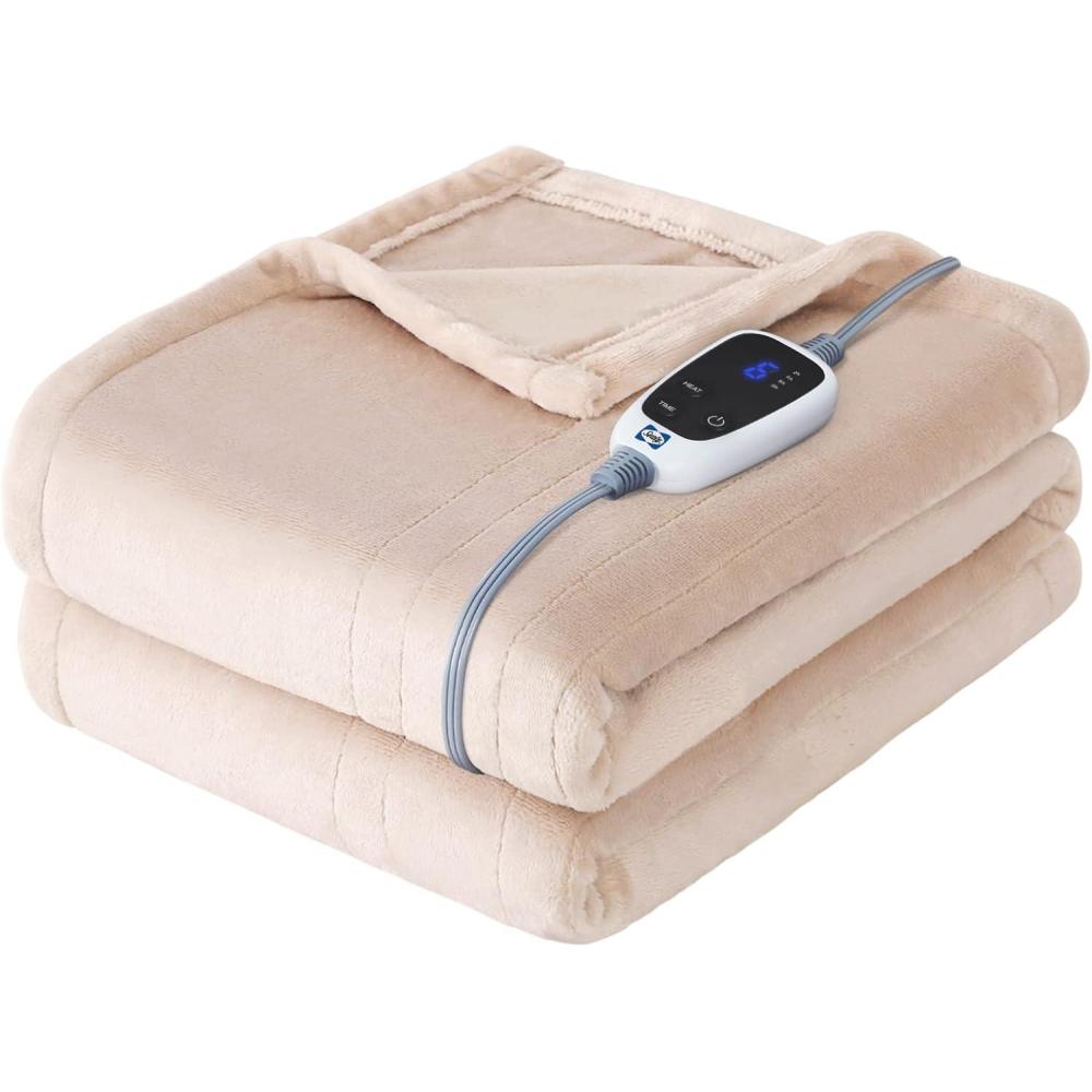 imageSealy Electric Blanket King Size Flannel Heated Blanket with10 Heating Levels ampamp Auto Shut Off Machine Washable Beige 100 x 90 InchBeige