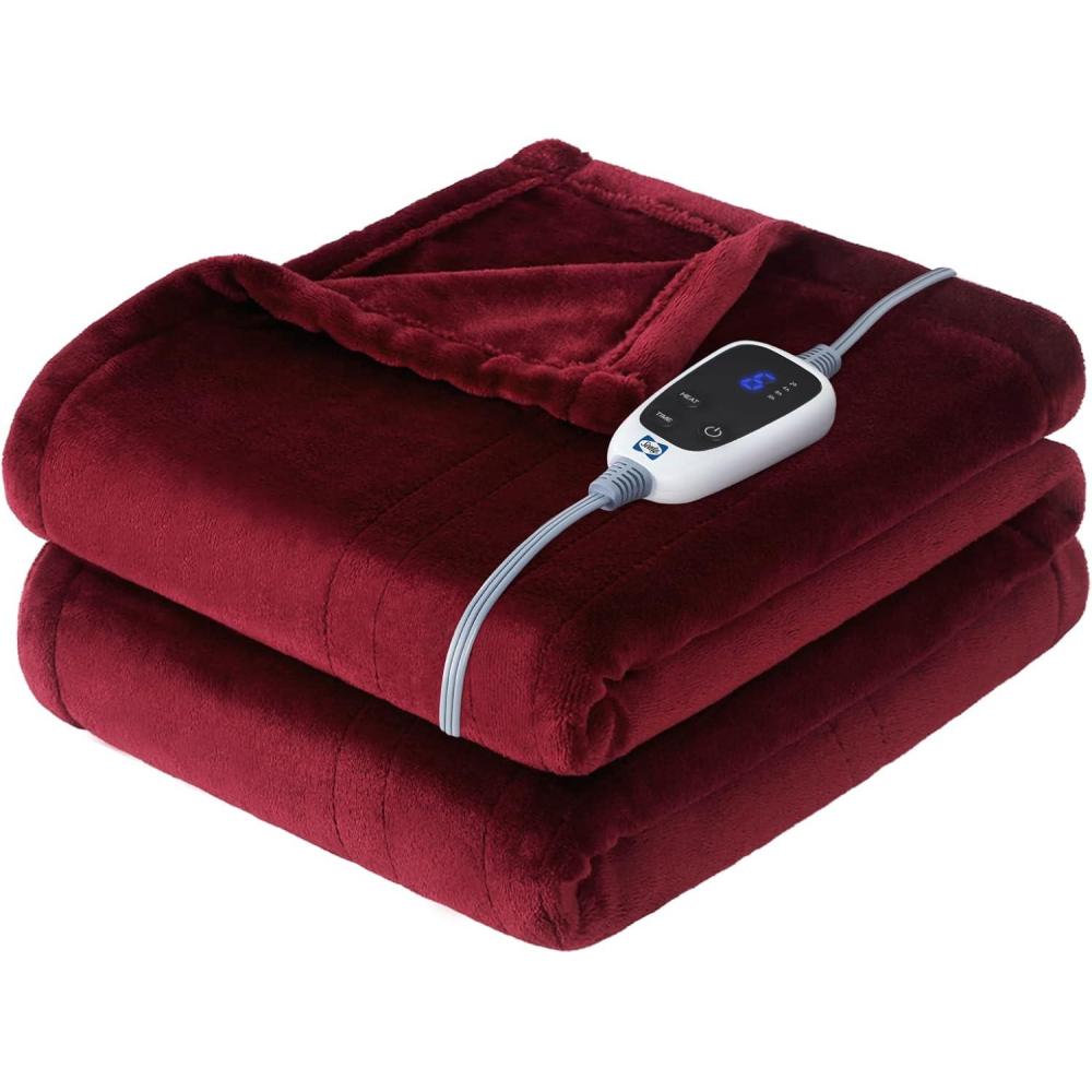 imageSealy Electric Blanket King Size Flannel Heated Blanket with10 Heating Levels ampamp Auto Shut Off Machine Washable Beige 100 x 90 InchBurgundy