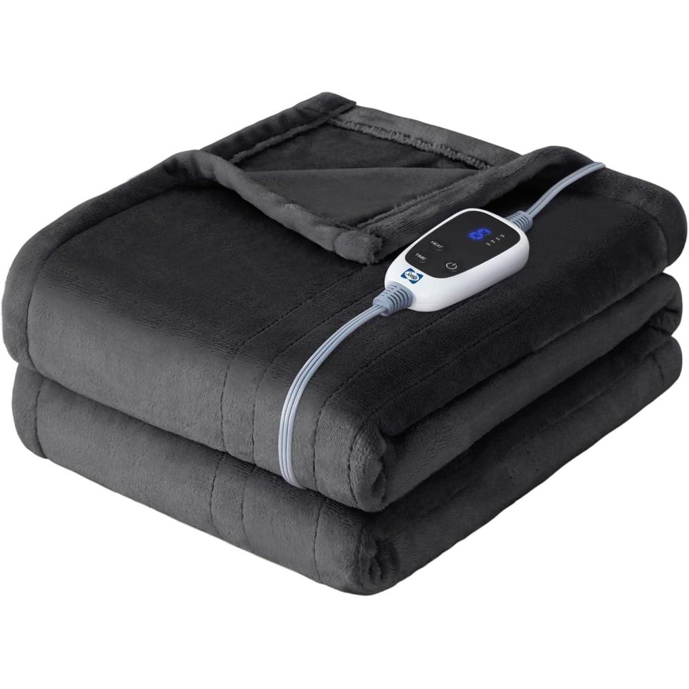 imageSealy Electric Blanket King Size Flannel Heated Blanket with10 Heating Levels ampamp Auto Shut Off Machine Washable Beige 100 x 90 InchDark Grey