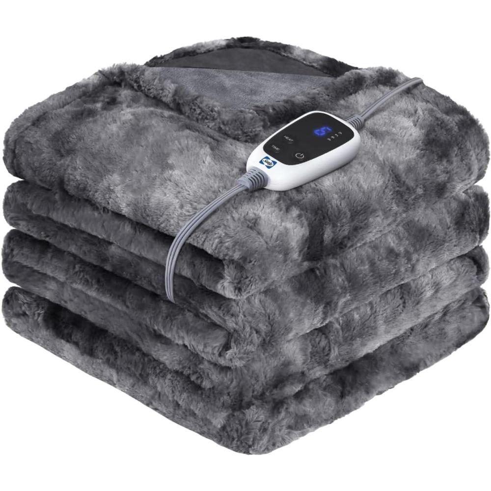imageSealy Electric Blanket Queen Size Faux Fur ampamp Flannel Heated Blanket with 10 Heat Setting ampamp 112 Hour Auto Shut Off Fast Heating Blanket Machine Washable Grey 84 x 90 InchGrey