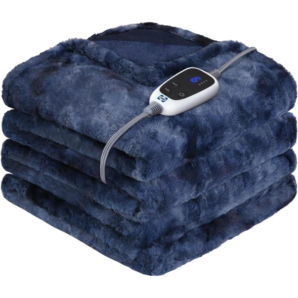imageSealy Electric Blanket Queen Size Faux Fur ampamp Flannel Heated Blanket with 10 Heat Setting ampamp 112 Hour Auto Shut Off Fast Heating Blanket Machine Washable Grey 84 x 90 InchIndigo
