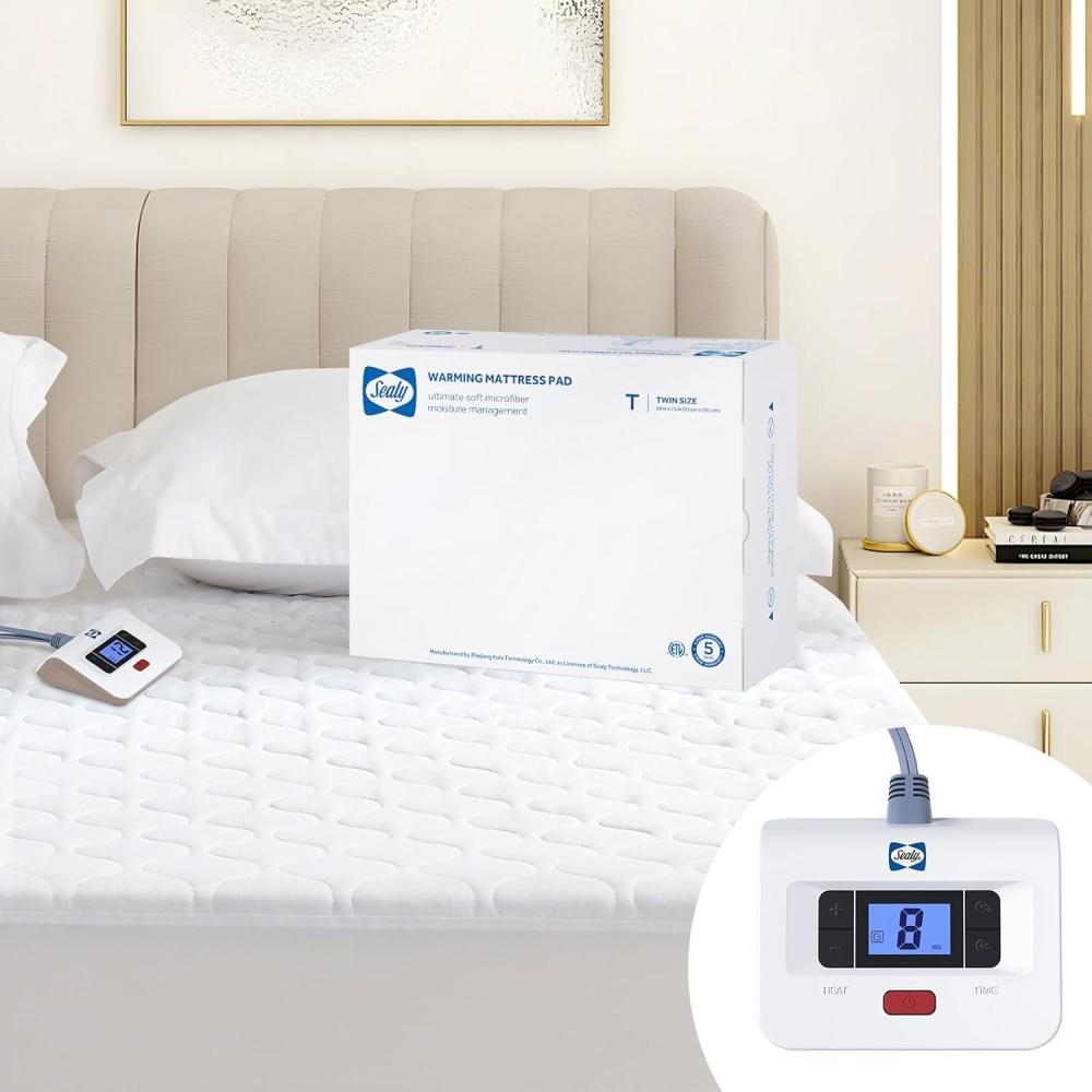 imageSealy Heated Mattress Pad Queen Size Luxury Quilted Electric Bed Warmer with Dual Controller 10 Heat Settings ampamp Auto Off 112 Hours  Fit Up to 17quot Deep Pocket  ETL Certified  Machine WashableTwin