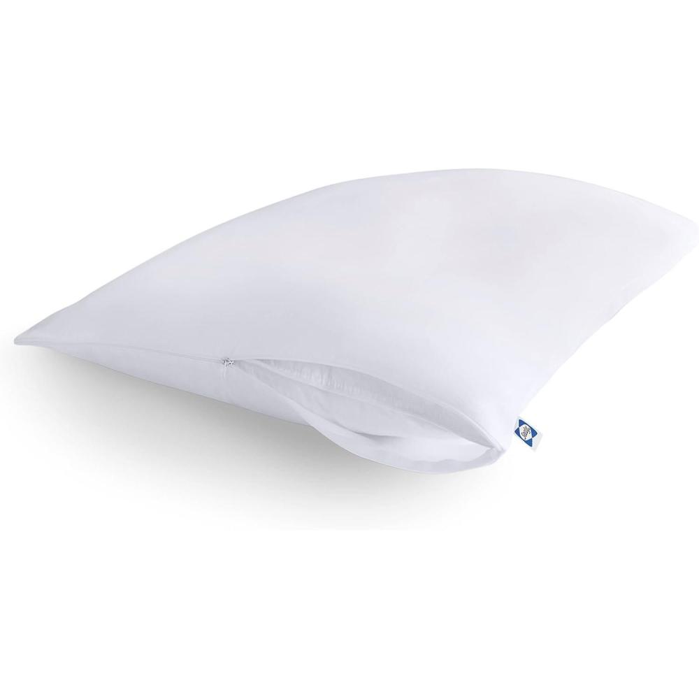 imageSealy Performance 100 Cotton Breathable Moisture Wicking Fabric Machine Washable Zippered Pillow Protector StandardQueen Size 2 Pack WhiteJumbo
