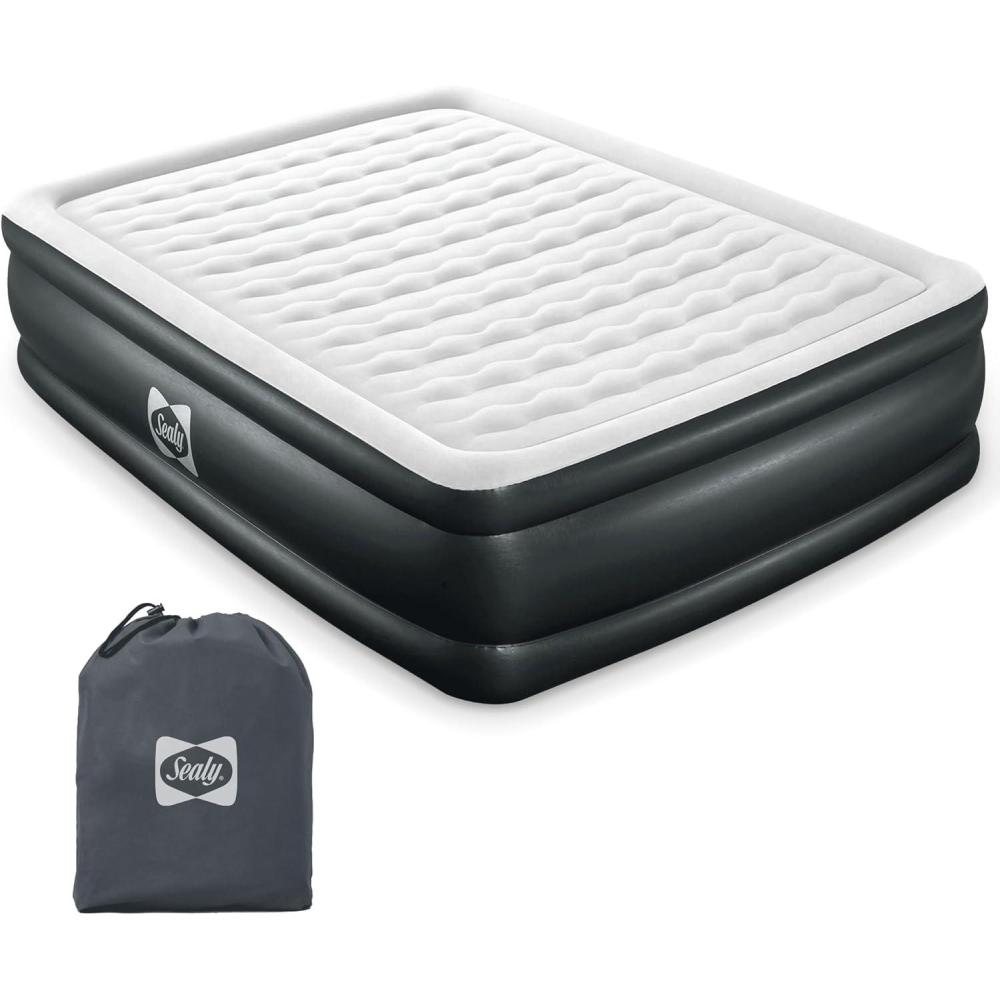 imageSealy Tritech 20quot Inflatable Air Mattress Bed with Builtin Pump Storage Bag and Repair Patch for Indoor and Outdoor Use Queen