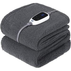 SEALY Electric Blanket Heated Throw 50″x60″ Soft Double Sherpa Super Cozy with 6 Fast Heating Levels & 2-10 Hours Auto-Off, Over-Heat Protection, Machine Washable, Charcoal(Dark Grey)