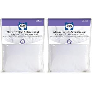 Sealy Baby Antimicrobial Fitted Waterproof Infant Crib Mattress Protector Pad and Toddler Bed Cover, Designed to Neutralize Odors, Machine Washable and Dryer Friendly, 52” x 28”- White(Crib (Pack of 2))
