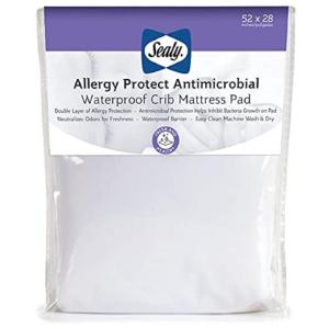 Sealy Baby Antimicrobial Fitted Waterproof Infant Crib Mattress Protector Pad and Toddler Bed Cover, Designed to Neutralize Odors, Machine Washable and Dryer Friendly, 52” x 28”- White(Crib)