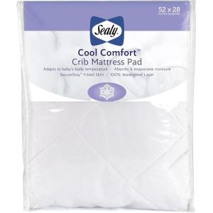Sealy Baby Cool Comfort Cooling Breathable Waterproof Crib Mattress Protector Pad, Toddler Bed Cover, Infant and Newborn Durable Comfortable Topper, Machine Washable and Dryer Friendly, 52×28”- White(Crib)