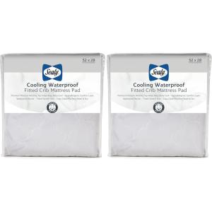 Sealy Baby Cooling Moisture Wicking Crib Mattress Protector Pad and Toddler Bed Cover, Fitted Waterproof Infant Durable and Comfortable Topper, Machine Washable & Dryer Friendly, 52×28”- White(Full (Pack of 2))