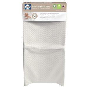 Sealy Baby Cotton Comfort Waterproof 3-Sided Contoured Diaper Changing Pad for Dresser or Table, Durable Easy to Clean Surface, Eco Friendlier Cover & Soy-Enhanced Foam, Made in USA – White, 32×16”(Cotton Comfort)
