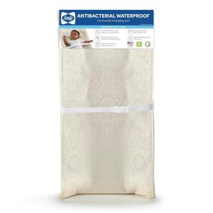 Sealy Baby Cotton Comfort Waterproof 3-Sided Contoured Diaper Changing Pad for Dresser or Table, Durable Easy to Clean Surface, Eco Friendlier Cover & Soy-Enhanced Foam, Made in USA – White, 32×16”(Antibacterial)