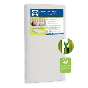 Sealy Baby Cozy Brilliance Breathable Crib Mattress, GREENGUARD GOLD Certified, Made in USA, Firm Dual Firmness, Toddler Bed Fit, Rayon, Waterproof, Non Toxic, Washable Zip Cover, 52” x 28(Cozy Brilliance)