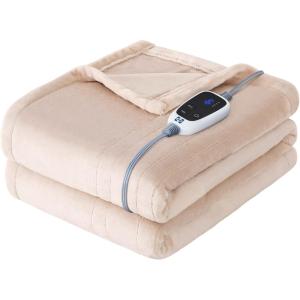Sealy Electric Blanket King Size, Flannel Heated Blanket with10 Heating Levels & Auto Shut Off, Machine Washable, Beige, 100 x 90 Inch(Beige)