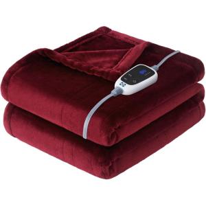 Sealy Electric Blanket King Size, Flannel Heated Blanket with10 Heating Levels & Auto Shut Off, Machine Washable, Beige, 100 x 90 Inch(Burgundy)