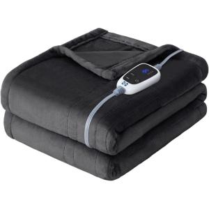 Sealy Electric Blanket King Size, Flannel Heated Blanket with10 Heating Levels & Auto Shut Off, Machine Washable, Beige, 100 x 90 Inch(Dark Grey)