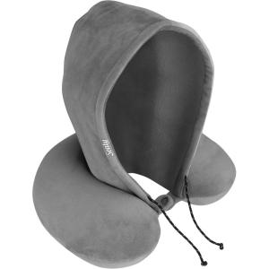 Sealy Travel Pillow – Airplane Neck Pillow with Hood, Travel Neck Pillow for Airplanes, Memory Foam Travel Pillow, Premium Support Travel Pillows for Long Flights(Gray)