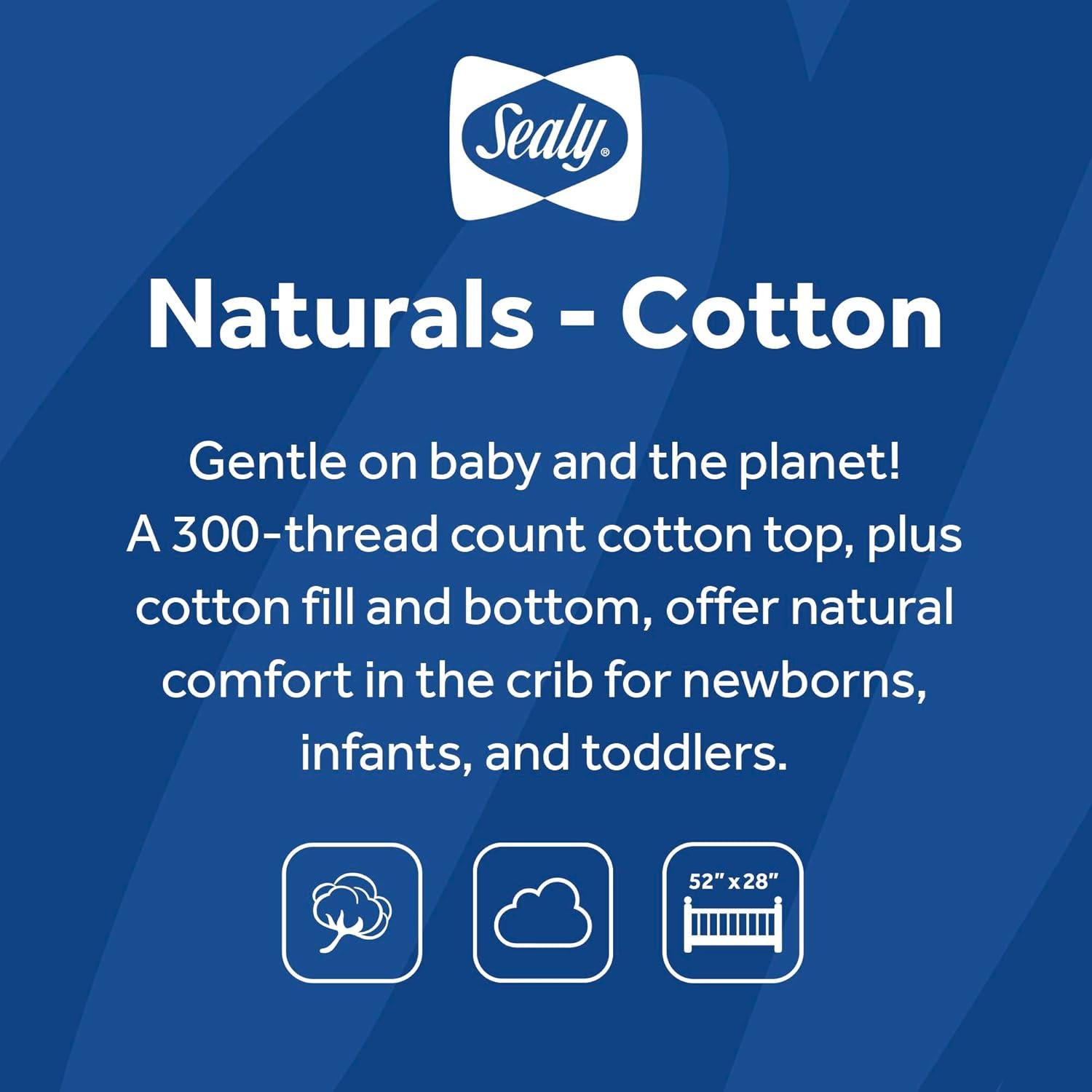 image:imageSealy Baby Naturals Cotton Fitted Ultra Absorbent Infant Crib Mattress Protector Pad and Toddler Bed Cover Durable and Comfortable Topper Machine Washable and Dryer Friendly 52 x 28 WhiteCrib Pack of 1