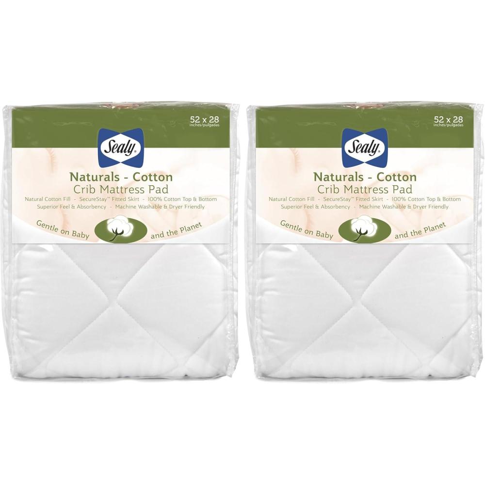 image:imageSealy Baby Naturals Cotton Fitted Ultra Absorbent Infant Crib Mattress Protector Pad and Toddler Bed Cover Durable and Comfortable Topper Machine Washable and Dryer Friendly 52 x 28 WhiteCrib Pack of 2