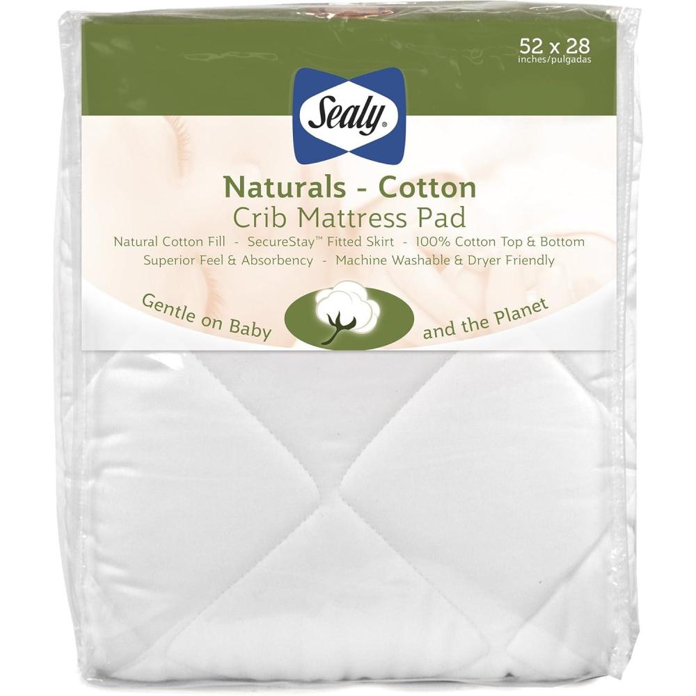 image:imageSealy Baby Naturals Cotton Fitted Ultra Absorbent Infant Crib Mattress Protector Pad and Toddler Bed Cover Durable and Comfortable Topper Machine Washable and Dryer Friendly 52 x 28 WhiteCrib Pack of 1