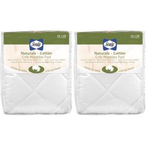 Sealy Baby Naturals Cotton Fitted Ultra Absorbent Infant Crib Mattress Protector Pad and Toddler Bed Cover, Durable and Comfortable Topper, Machine Washable and Dryer Friendly, 52” x 28”- White(Crib (Pack of 2))