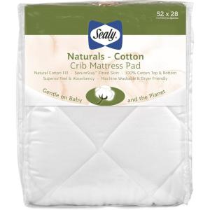 Sealy Baby Naturals Cotton Fitted Ultra Absorbent Infant Crib Mattress Protector Pad and Toddler Bed Cover, Durable and Comfortable Topper, Machine Washable and Dryer Friendly, 52” x 28”- White(Crib (Pack of 1))