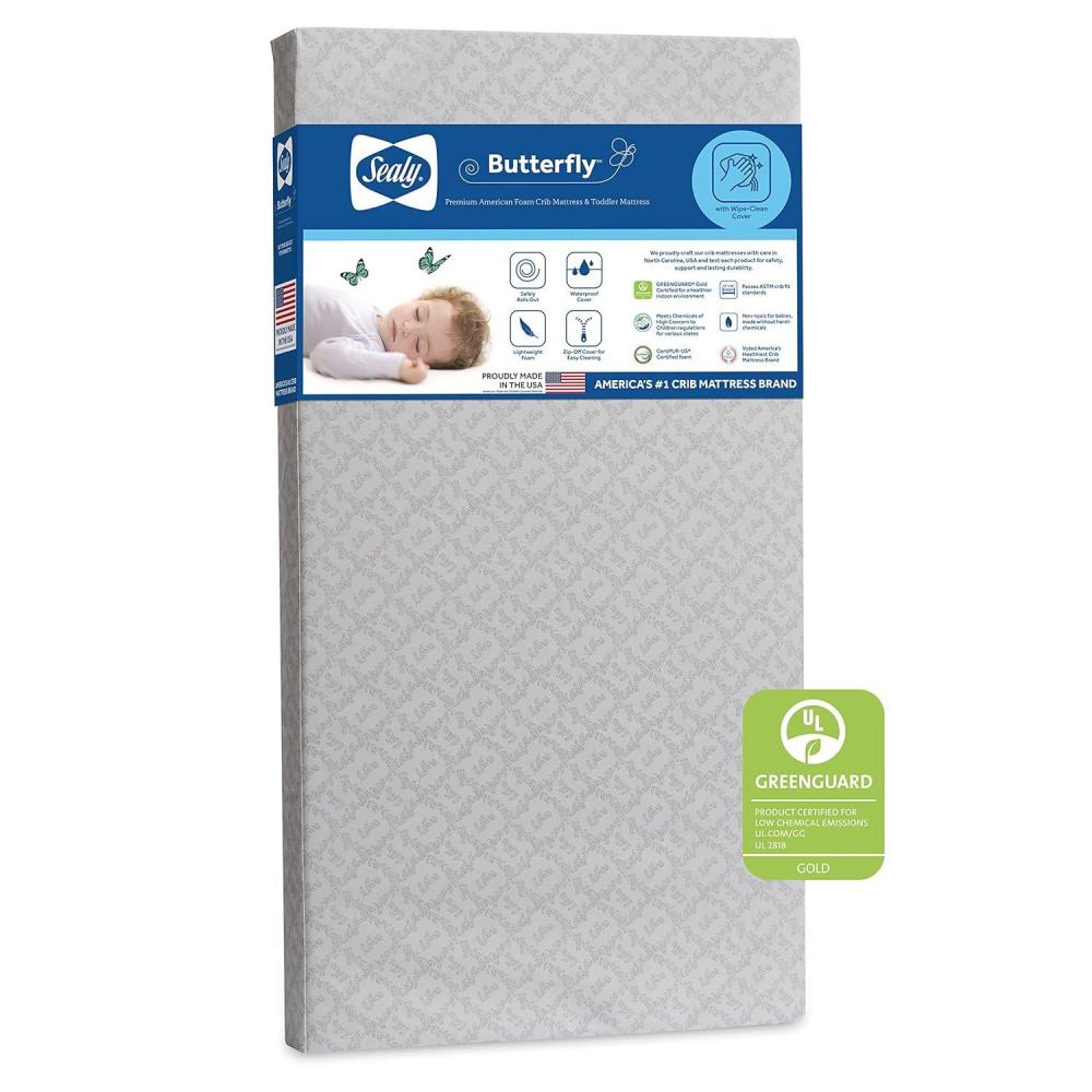 image:imageSealy Baby Butterfly Crib Mattress plus Toddler Bed Fit Premium American Foam Washable Easy to Clean Zip Off Cover GREENGUARD Gold Certified Safety amp Quality Tested Made in USA 52X28Gray Avalon