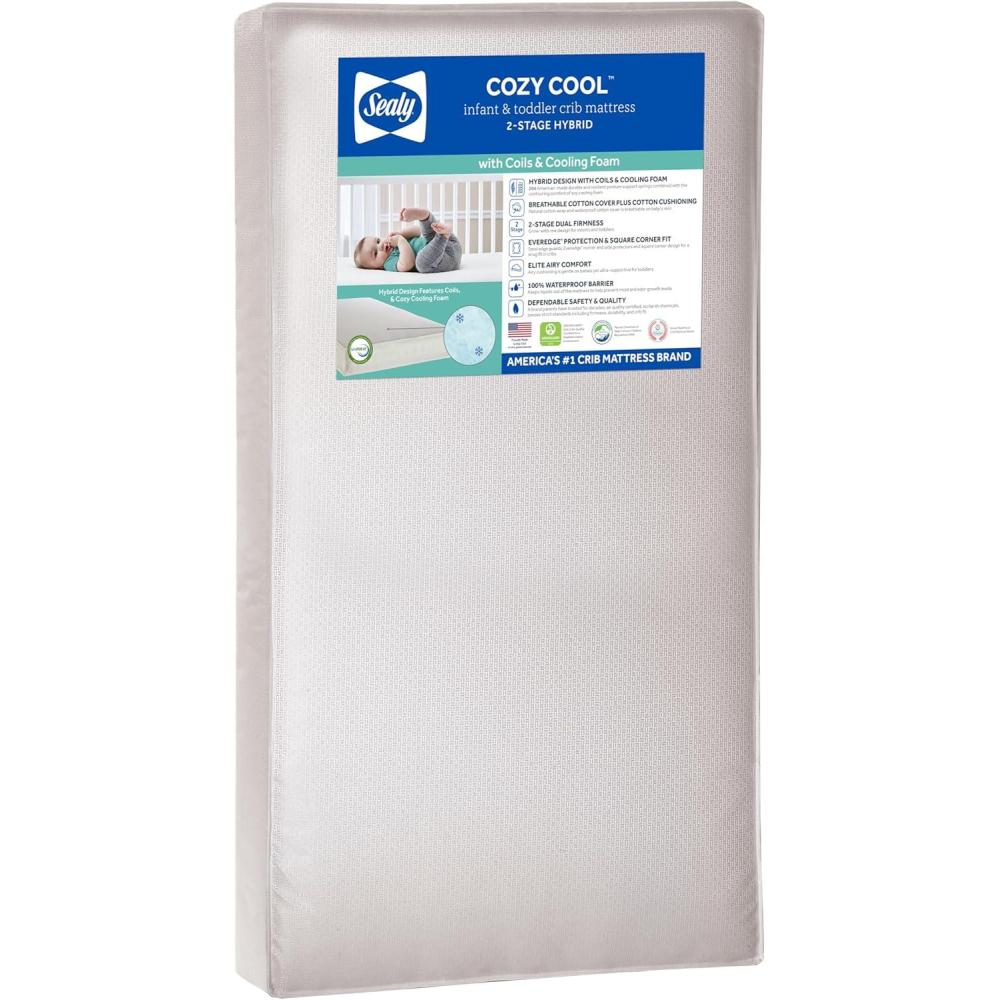 image:imageSealy Baby Cozy Cool Hybrid Breathable Crib Mattress GREENGUARD GOLD Certified Made in USA Cooling Foam 2 Stage Toddler Bed Fit 204 Coils amp Cotton Cover Safety amp Quality Tested 52x28Cozy Cool