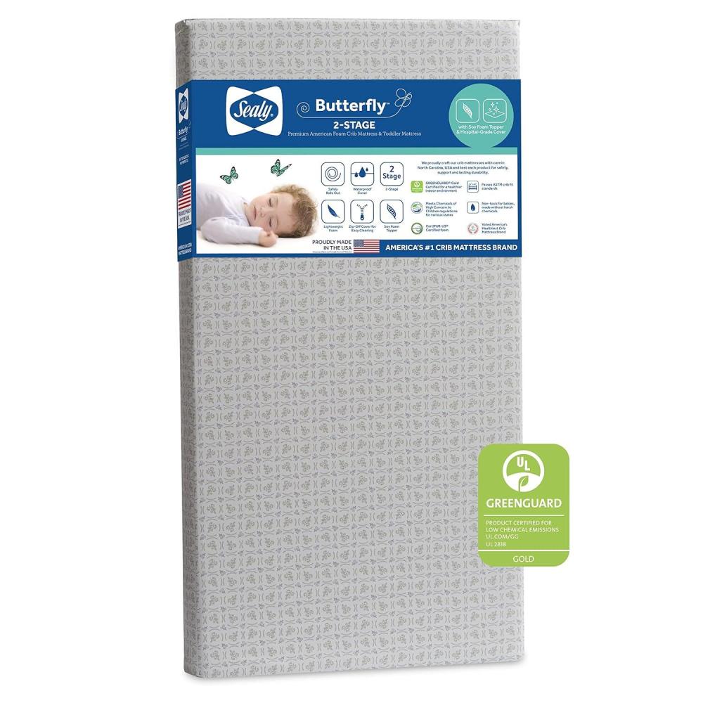 image:imageSealy Butterfly 2Stage Dual Firm Antibacterial Foam Baby Crib Mattress amp Toddler Bed Mattress Hypoallergenic Waterproof Memory Foam Crib Mattress GREENGUARD GOLD CertifiedMade in USA52x28WhiteAntibacterial Mini Fleur