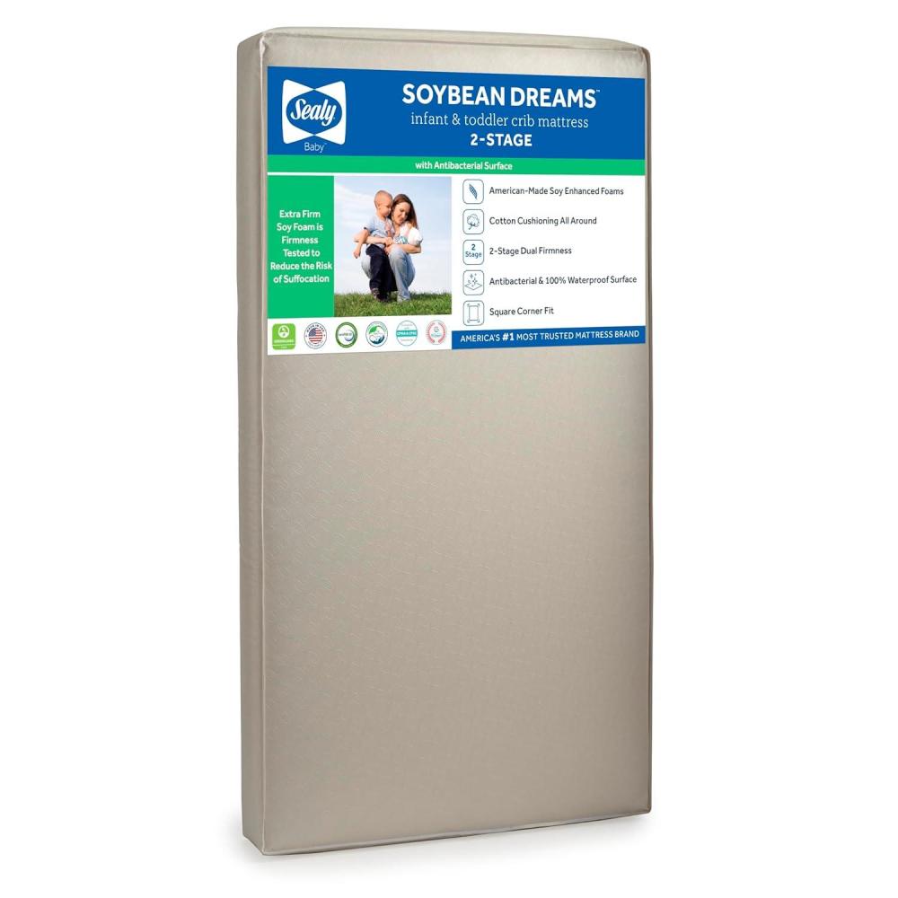 image:imageSealy Soybean Dream Antibacterial 2Stage Dual Firmness Waterproof Baby Crib Mattress amp Toddler Bed Mattress Extra Firm Plus Memory Foam Crib Mattress Certified NonToxic Made in USA 52 x 275Mattress